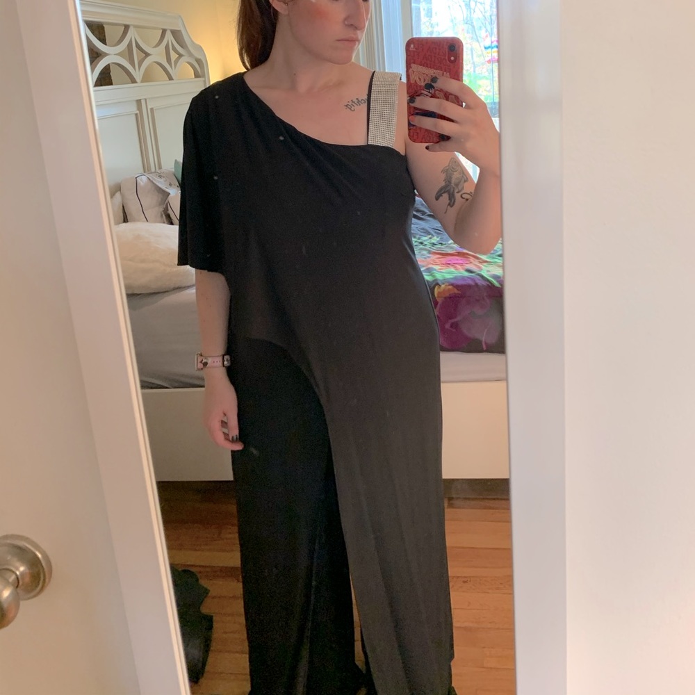 Jumper dress with rhinestone sleeve